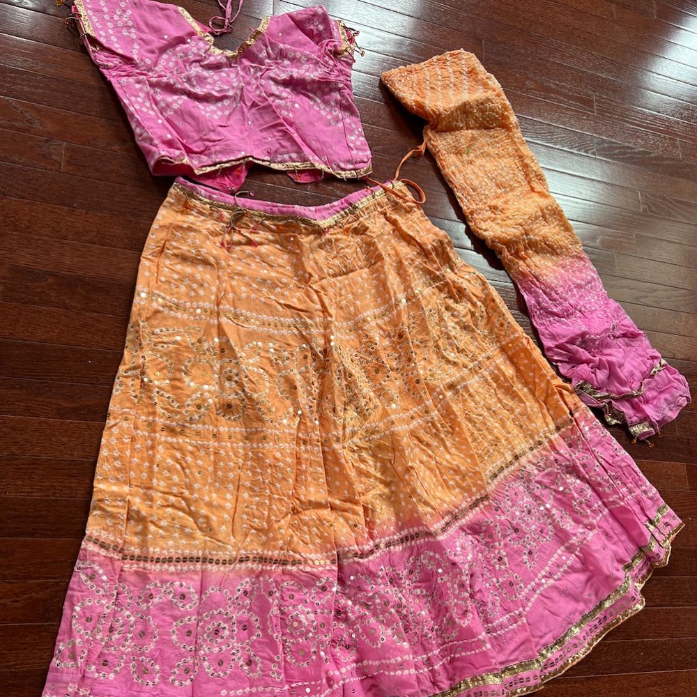 Pink and Orange Lengha